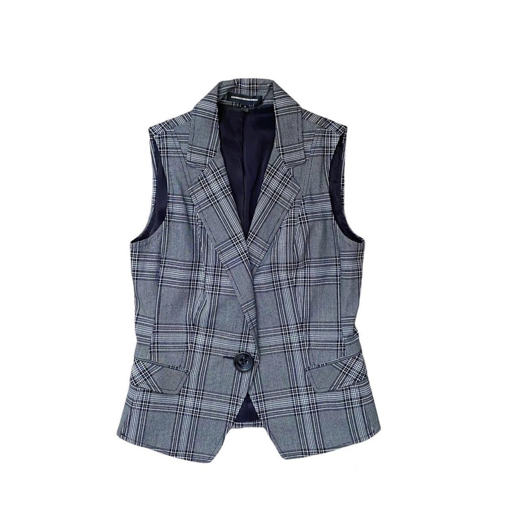 Express Vintage Y2k 90s Plaid Grey Vest - image 1